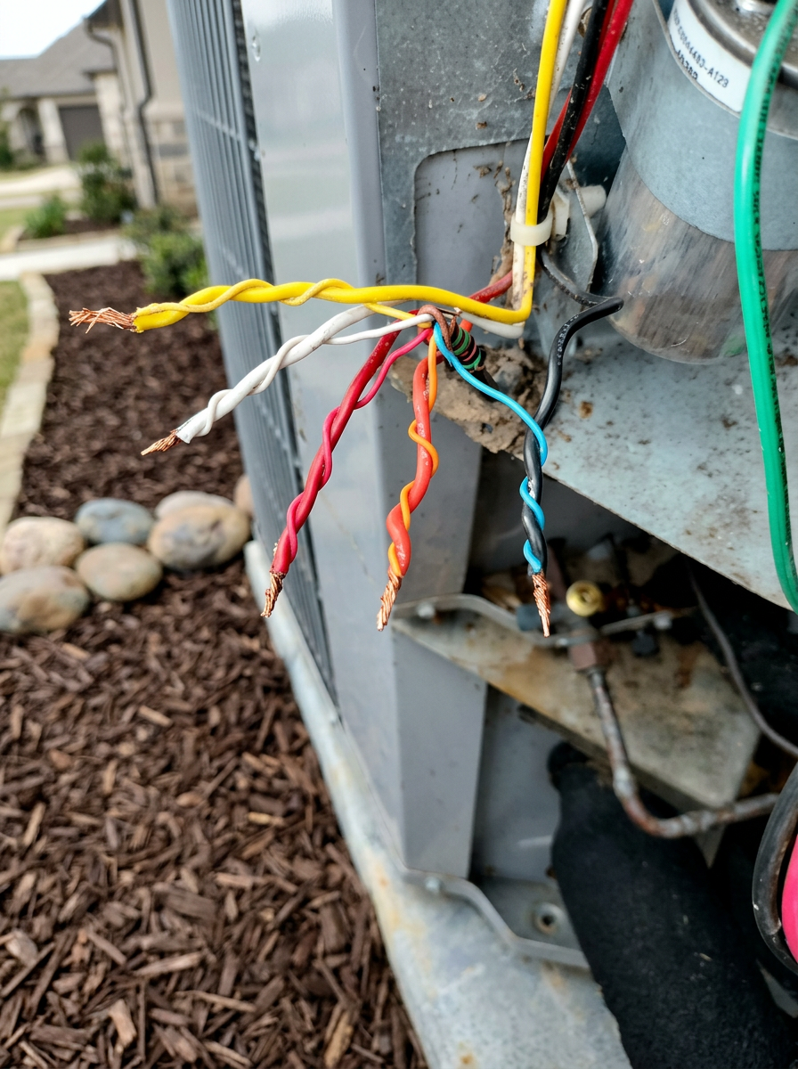 Chewed AC wiring exposed during a McCall's service call in Marietta